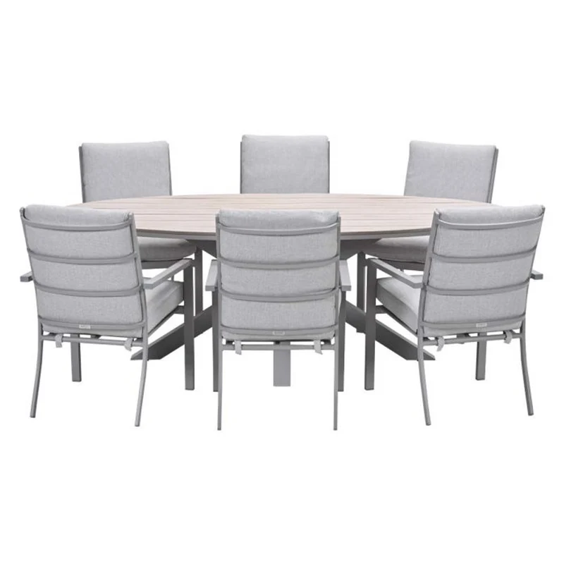 Sergio tuinset 7-delig valley sand met Edison tuintafel ovaal 220x115 cm light teak vironwood