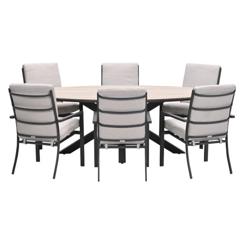 Sergio tuinset 7-delig desert sand met Edison tuintafel ovaal 220x115 cm light teak vironwood