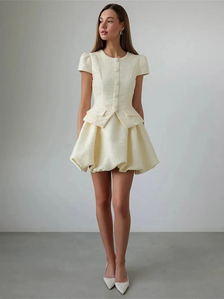 Zweiteiliges Set mit Bluse mit Puffärmeln und Bubble-Rock