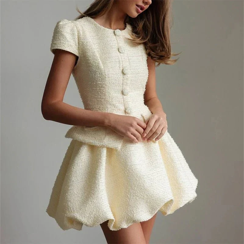 Zweiteiliges Set mit Bluse mit Puffärmeln und Bubble-Rock