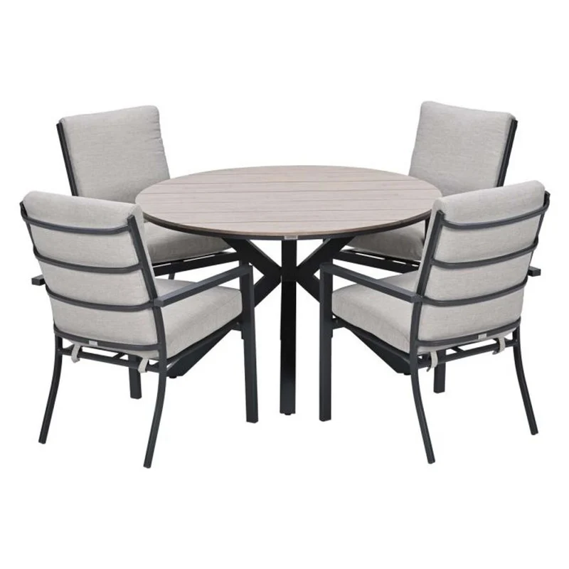 Sergio tuinset 5-delig sandstone met Edison tuintafel rond 122 cm light teak vironwood