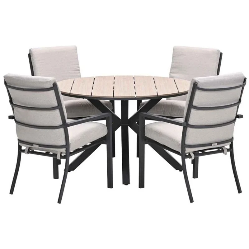 Sergio tuinset 5-delig carbon black met Edison tuintafel light teak vironwood
