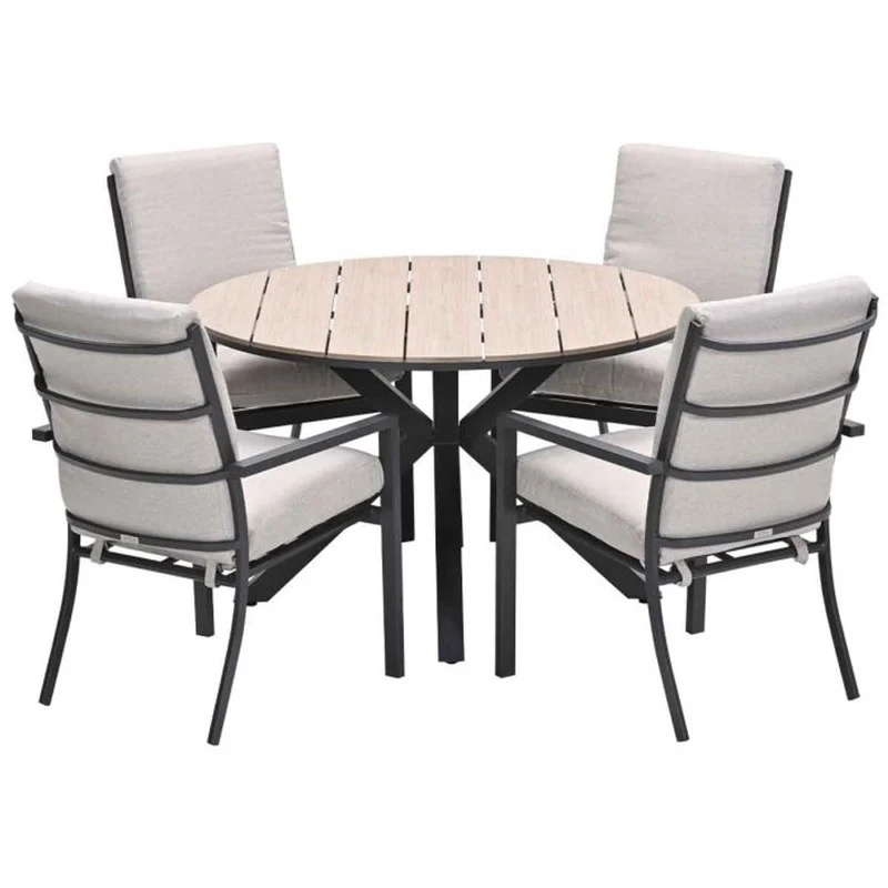 Sergio tuinset 5-delig carbon black met Edison tuintafel light teak vironwood