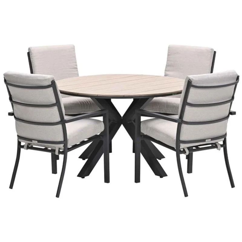 Sergio tuinset 5-delig carbon black met Edison tuintafel light teak vironwood