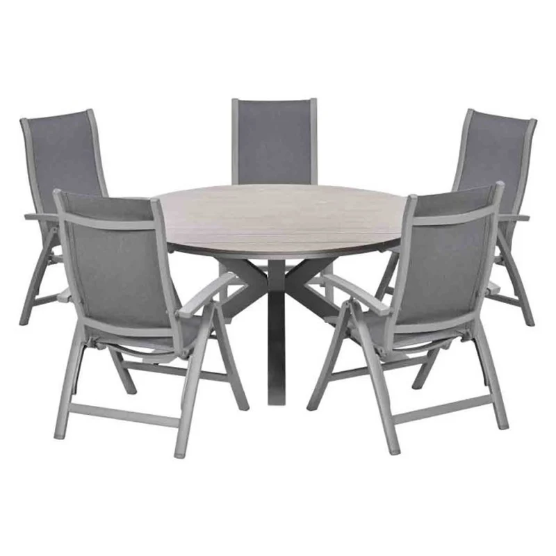 Kyoto tuinset 6-delig Taupe Stapelbaar - Edison ronde tuintafel 148 cm