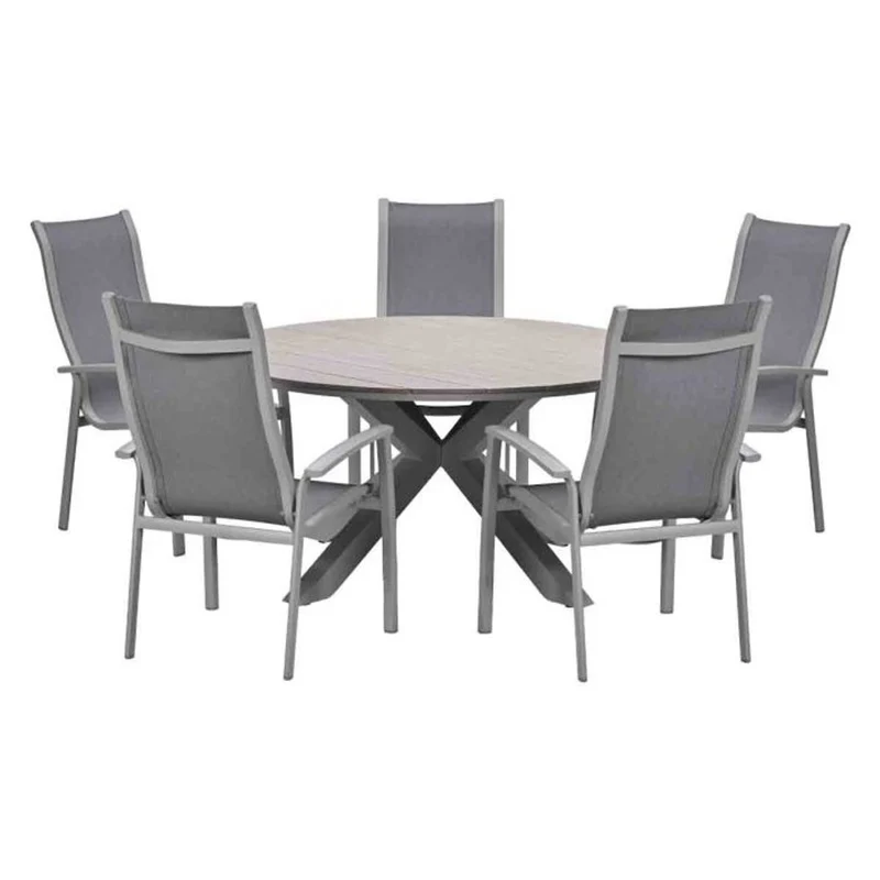 Kyoto tuinset 6-delig Taupe Stapelbaar - Edison ronde tuintafel 148 cm
