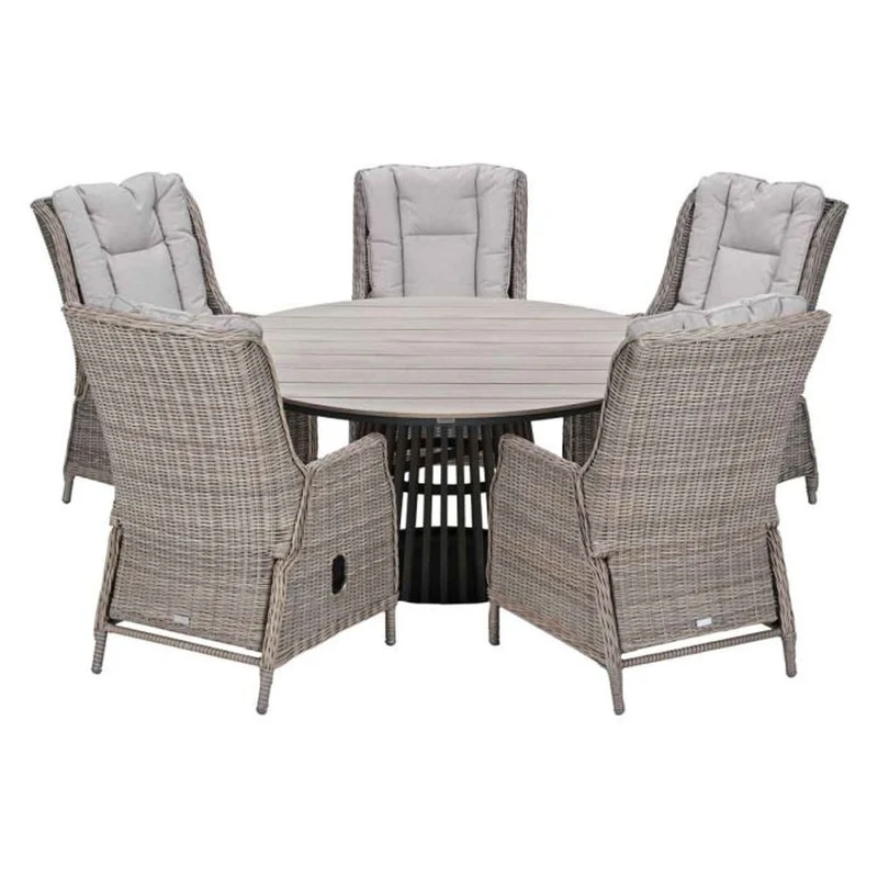 Osborne tuinset 6-delig Havanna Sand - Edison ronde dining tafel 148 cm