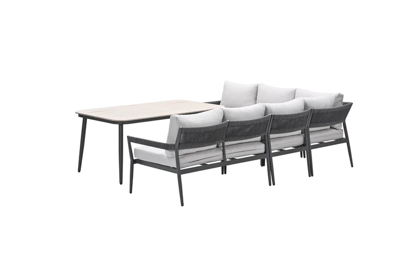 Barcelona lounge-diningset - 5-delig - carbon black - rope dark grey - valley sand