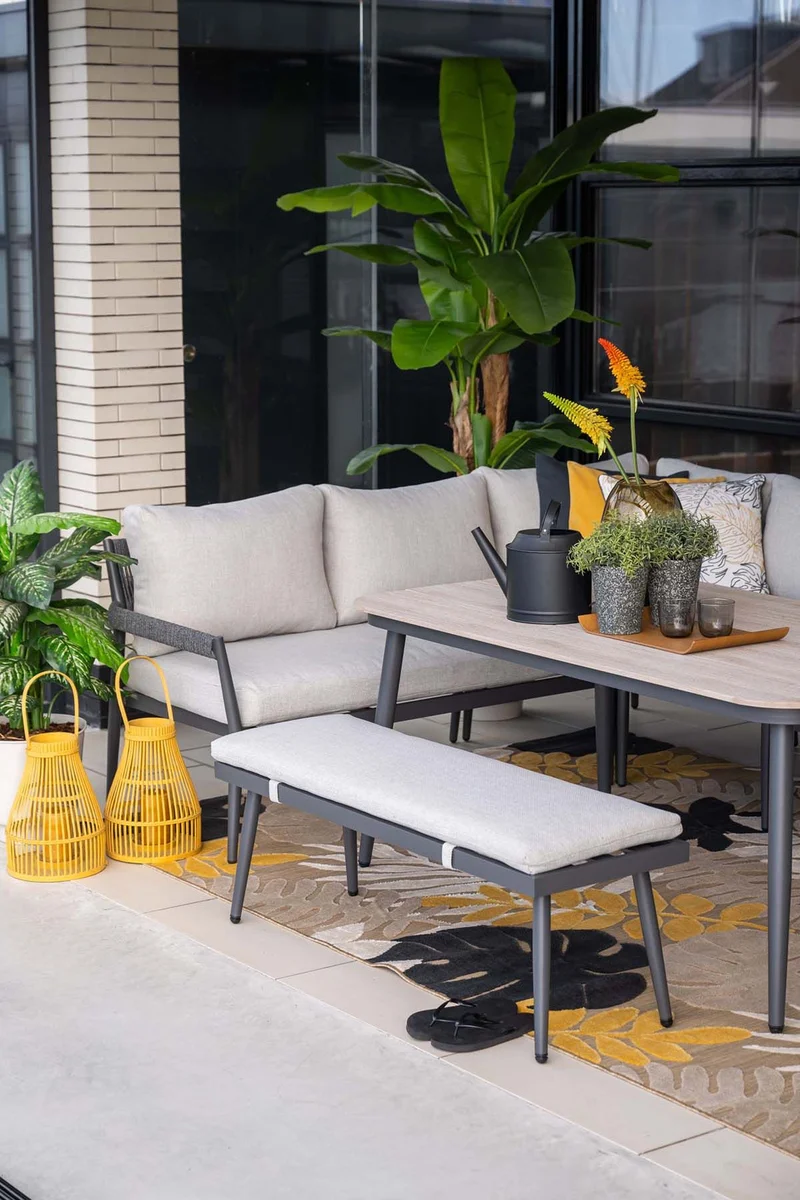 Barcelona lounge-diningset - 5-delig - carbon black - rope dark grey - valley sand