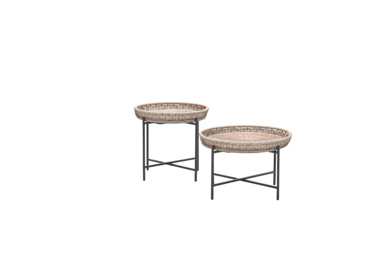 Benidorm bijzettafel - diameter 70xH40 cm - carbon black - natural rotan