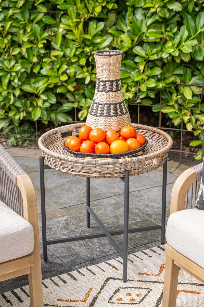 Benidorm bijzettafel - diameter 60xH50 cm - carbon black - natural rotan