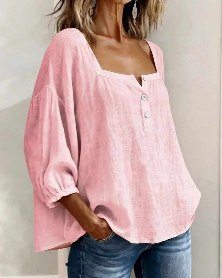 Baumwollbluse mit quadratischem Ausschnitt und langen Ärmeln