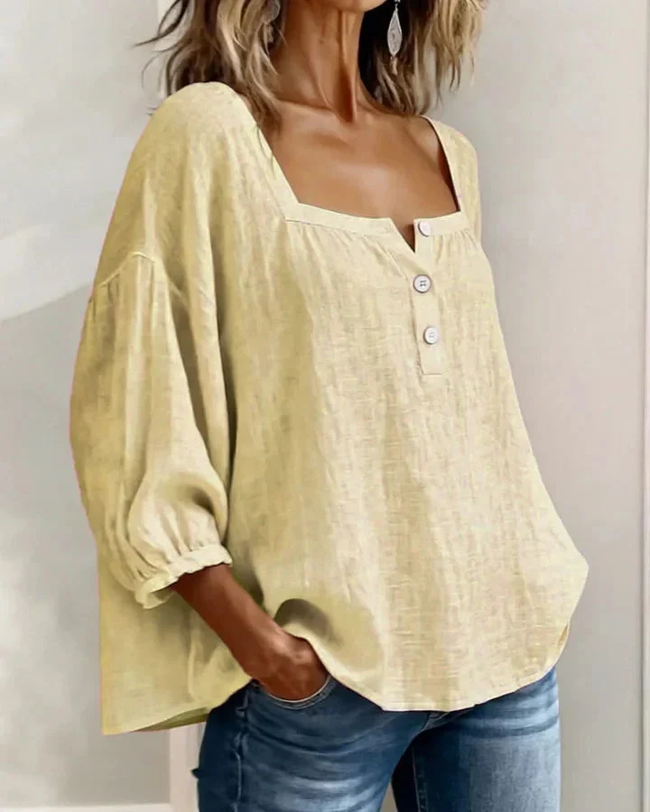 Baumwollbluse mit quadratischem Ausschnitt und langen Ärmeln