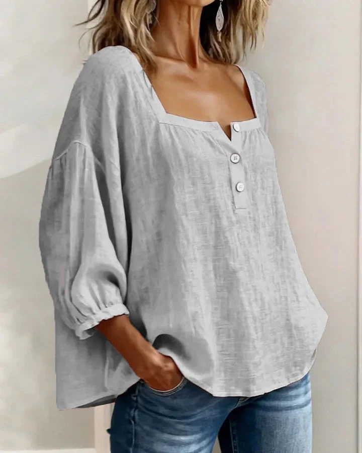 Baumwollbluse mit quadratischem Ausschnitt und langen Ärmeln