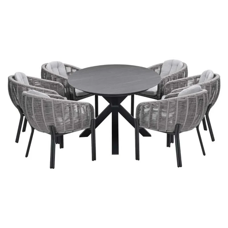 Fiji tuinset 7-delig Aluminium Carbon Black met Scotland tafel Napoli Grey 230x115 cm