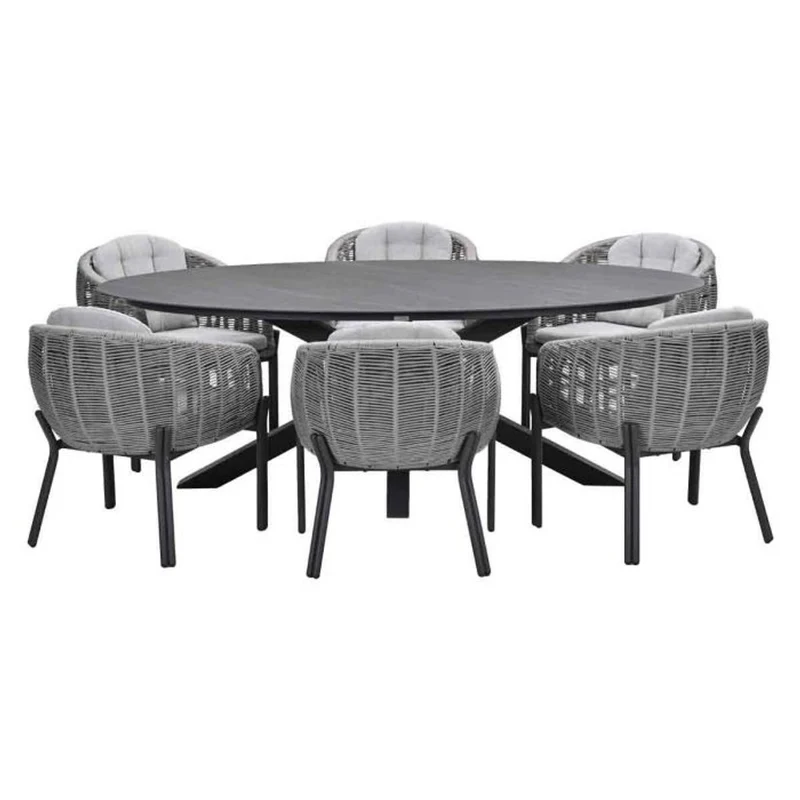 Fiji tuinset 7-delig Aluminium Carbon Black met Scotland tafel Napoli Grey 230x115 cm