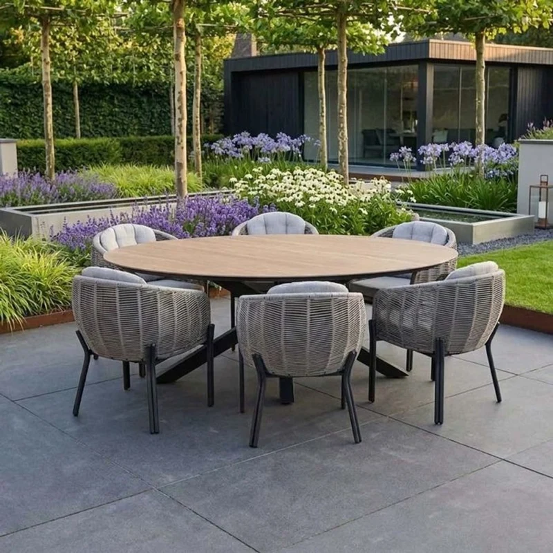Fiji tuinset 7-delig Aluminium Carbon Black met Scotland tafel Napoli Sand 230x115 cm