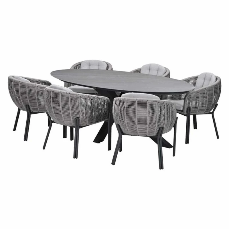 Fiji tuinset 7-delig Aluminium Carbon Black met Scotland tafel Napoli Sand 230x115 cm