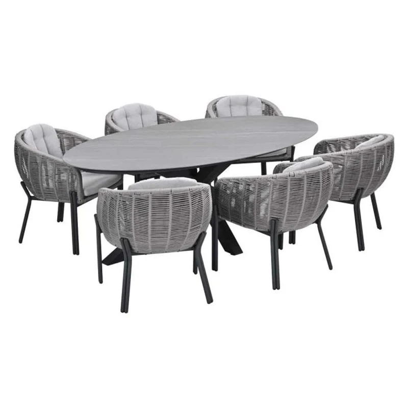Fiji tuinset 7-delig Aluminium Carbon Black met Scotland tafel Napoli Sand 230x115 cm