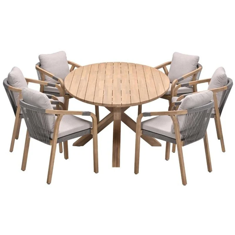 Santos dining tuinset 7-delig Acacia White Wash met Urania tafel ovaal 220x115 cm