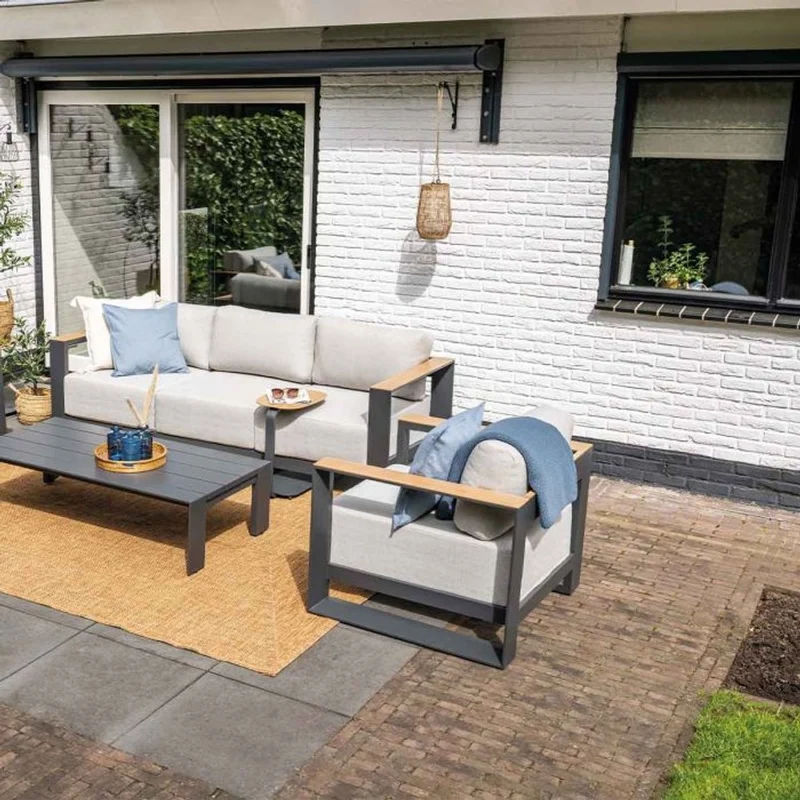 Garden Impressions Levanto lounge fauteuil carbon black valley sand light teaklook