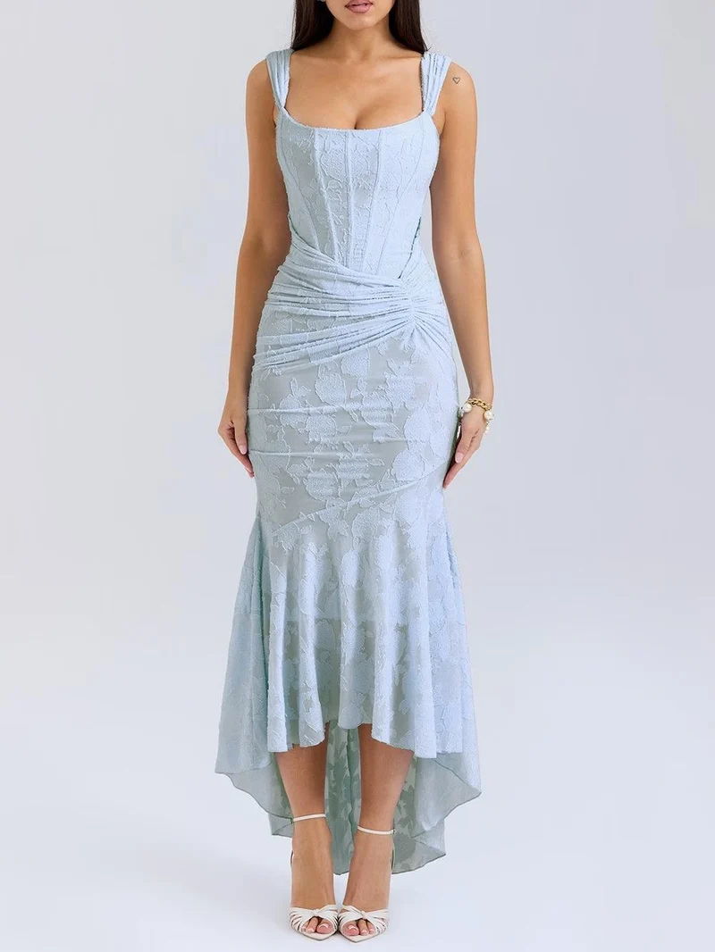 Blaues Glockenblumen-Maxikleid