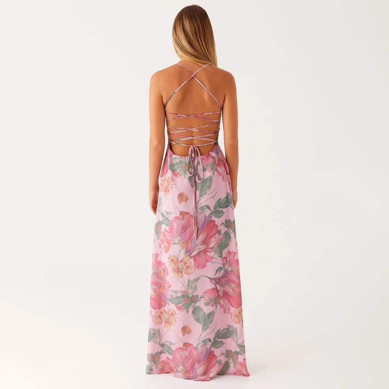 Damen Blumen Maxikleid Sommer Ärmelloses Strandkleid