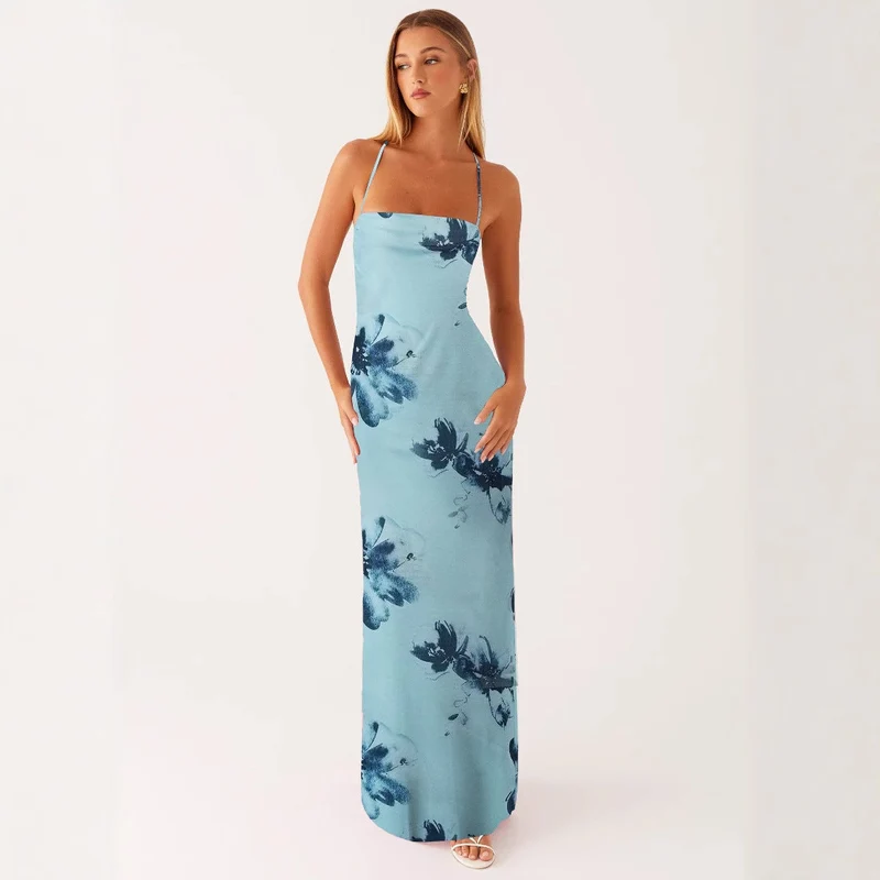 Damen Blumen Maxikleid Sommer Ärmelloses Strandkleid