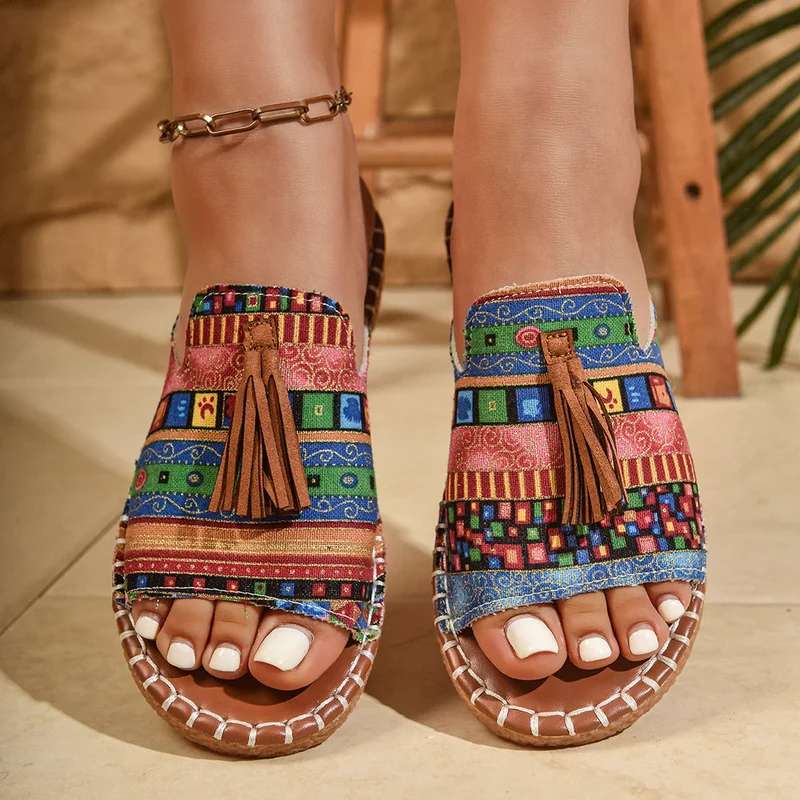 Boho-Quasten-Sandalen für Damen