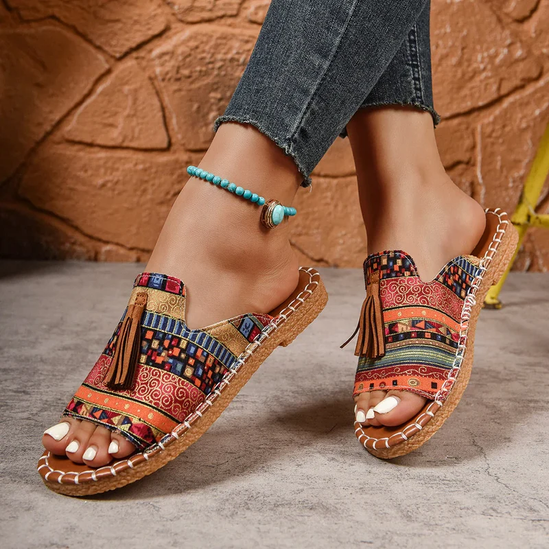 Boho-Quasten-Sandalen für Damen