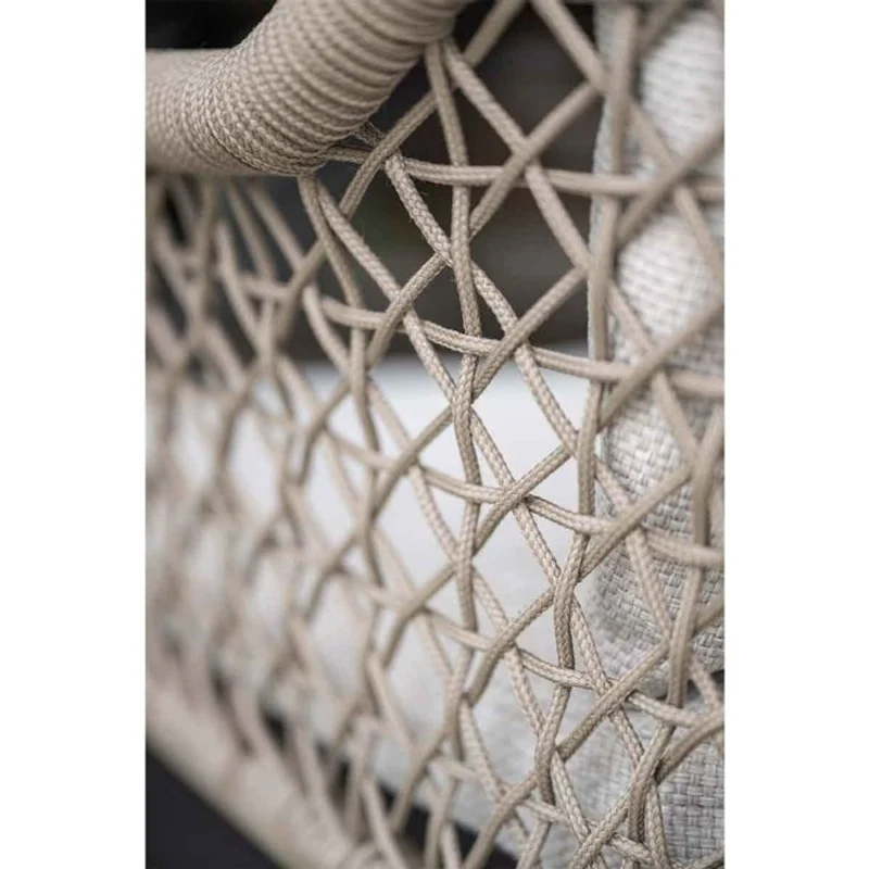 Toledo tuinset 7-delig carbon black rope taupe met Edison tuintafel ovaal 220x115 cm light teak vironwood