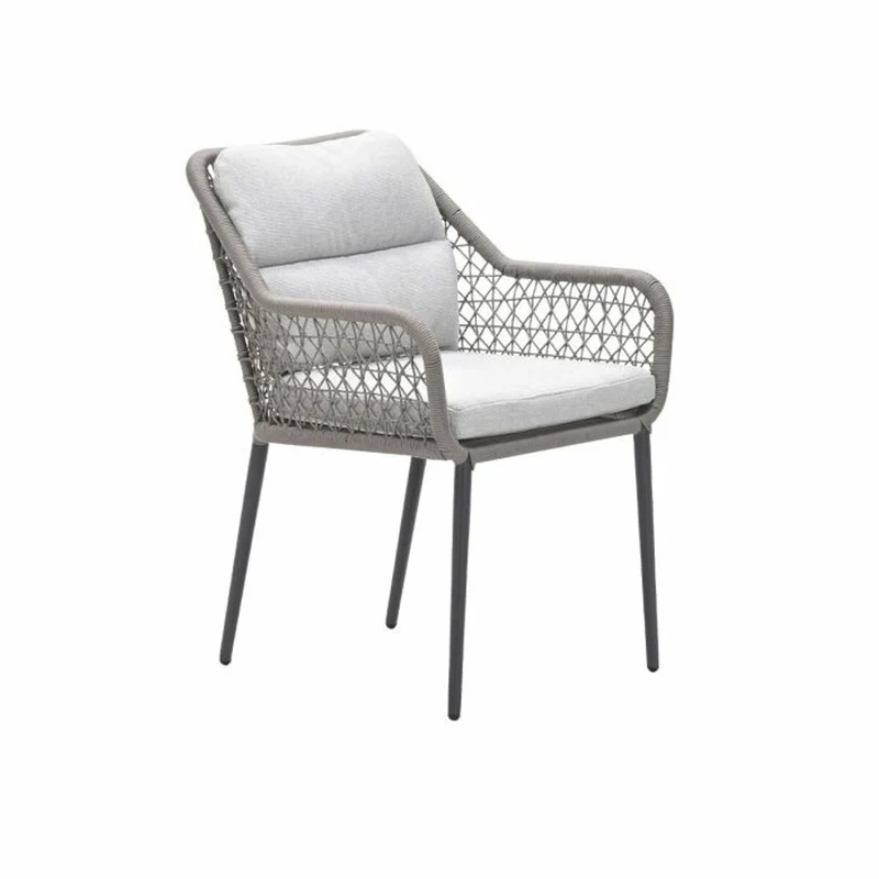 Toledo tuinset 7-delig carbon black rope taupe met Edison tuintafel ovaal 220x115 cm light teak vironwood
