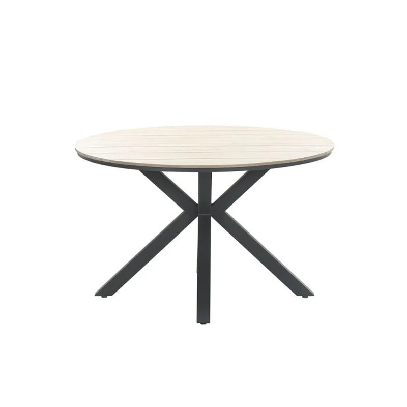 Toledo tuinset 5-delig carbon black rope taupe met Edison tuintafel rond 122 cm light teak vironwood