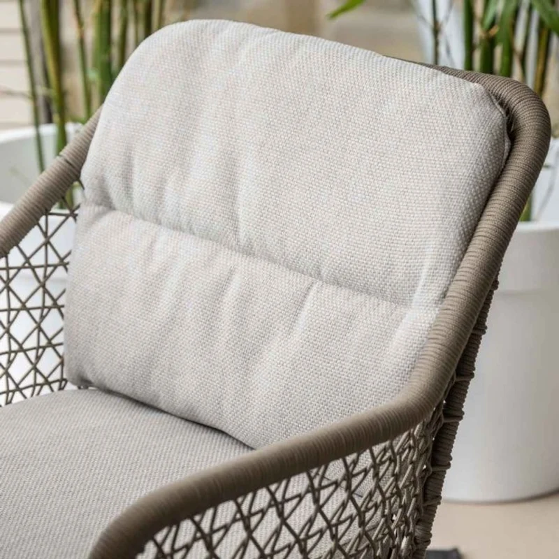 Toledo tuinset 6-delig carbon black rope taupe met Edison tuintafel rond 148 cm light teak vironwood