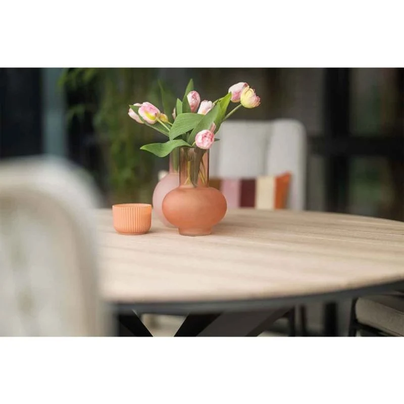 Venice tuinset 6-delig carbon black rope taupe met Edison tuintafel rond 148 cm light teak vironwood