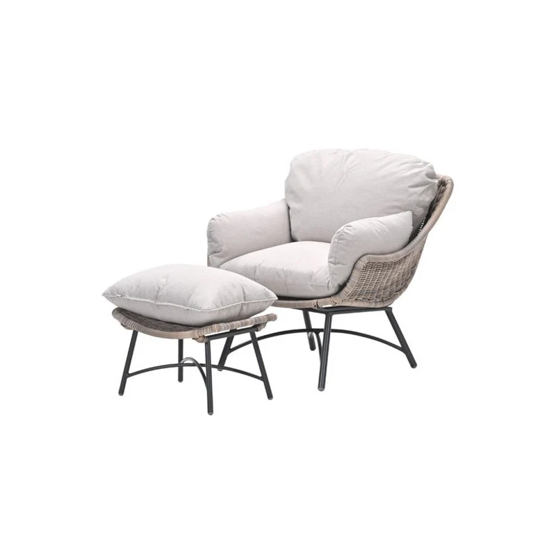 Garden Impressions loungestoel met voetenbank - wicker lichtbruin