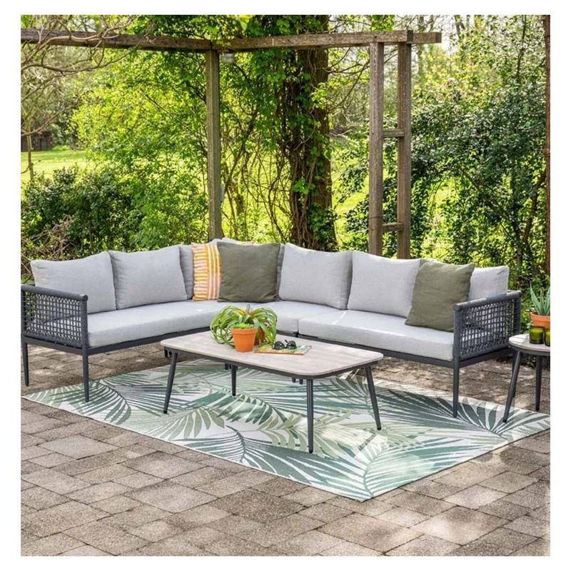 Teramon hoek loungeset - 4-delig - carbon black - rope dark grey - valley sand