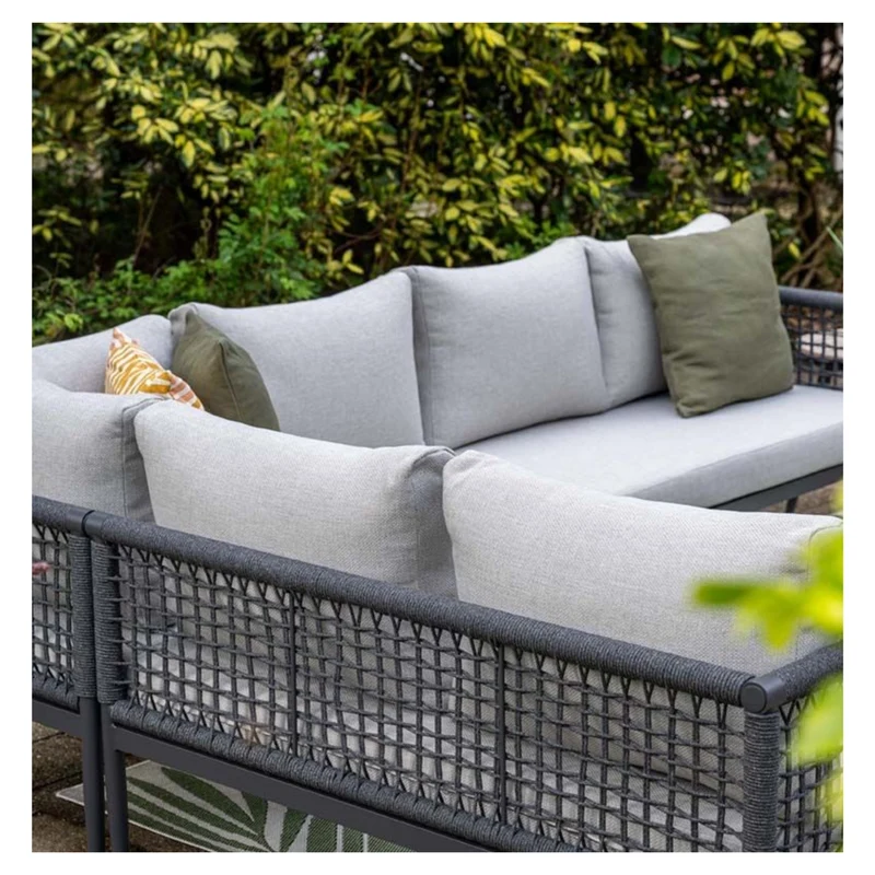Teramon hoek loungeset - 4-delig - carbon black - rope dark grey - valley sand