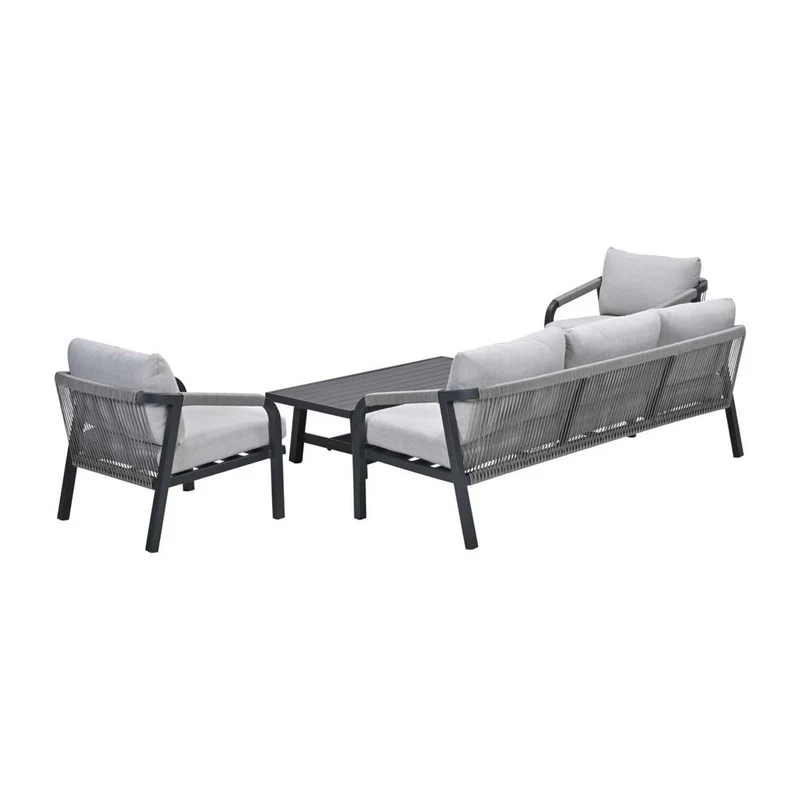 Monti stoel-bank loungeset aluminium/rope 4-delig - carbon black - rope taupe