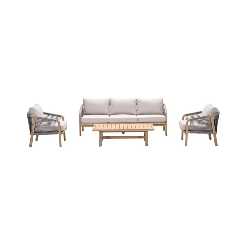 Santos stoel-bank loungeset - 4-delig - acaciahout met white wash - rope taupe - grey sand