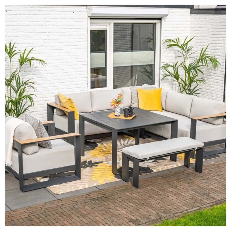 Levanto hoek loungeset - 3-delig - carbon black - valley sand - light teaklook
