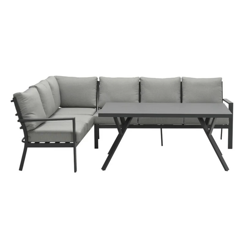 Sergio lounge diningset - 3-delig - links - carbon black - lichtgrijs