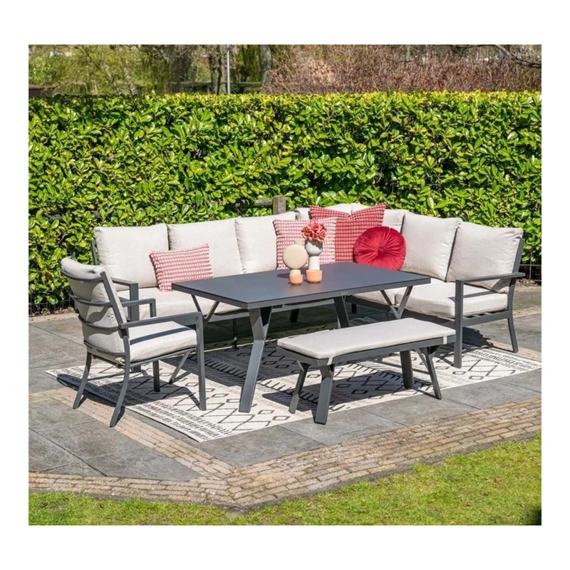 Sergio lounge diningset - 3-delig - rechts - carbon black - desert sand