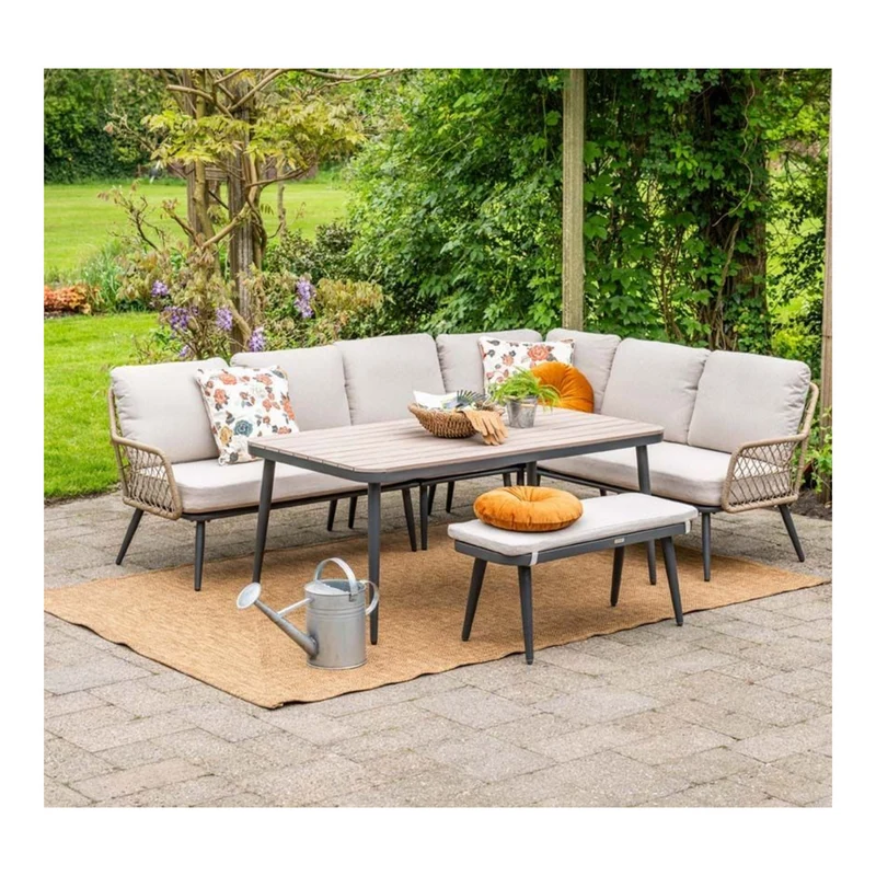 Allasio lounge-dining hoekset - 5-delig - carbon black rope natural PE - desert sand - Vironwood