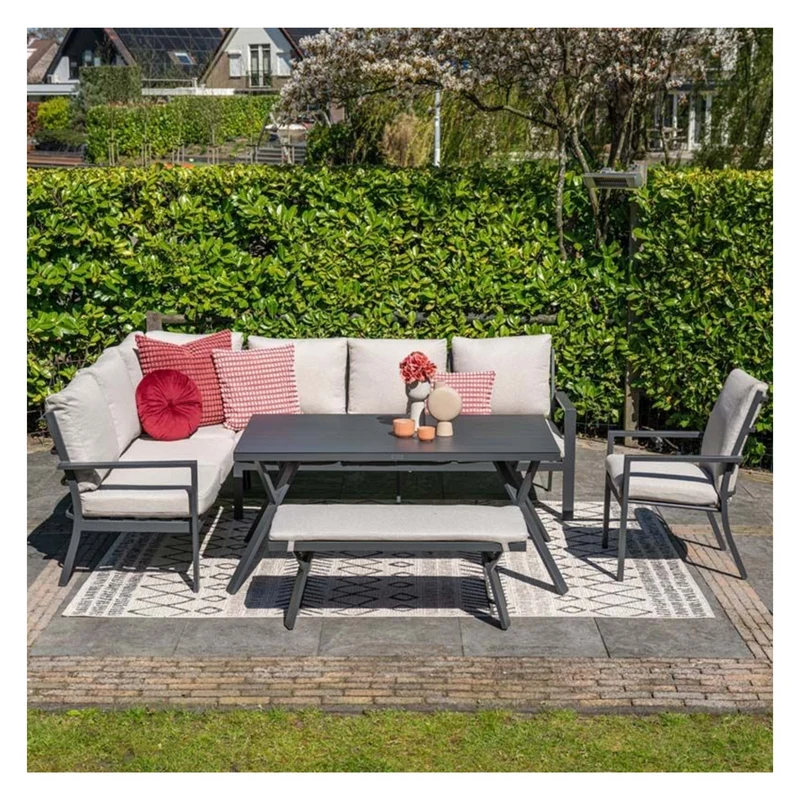 Sergio lounge diningset - 3-delig - links - carbon black - desert sand