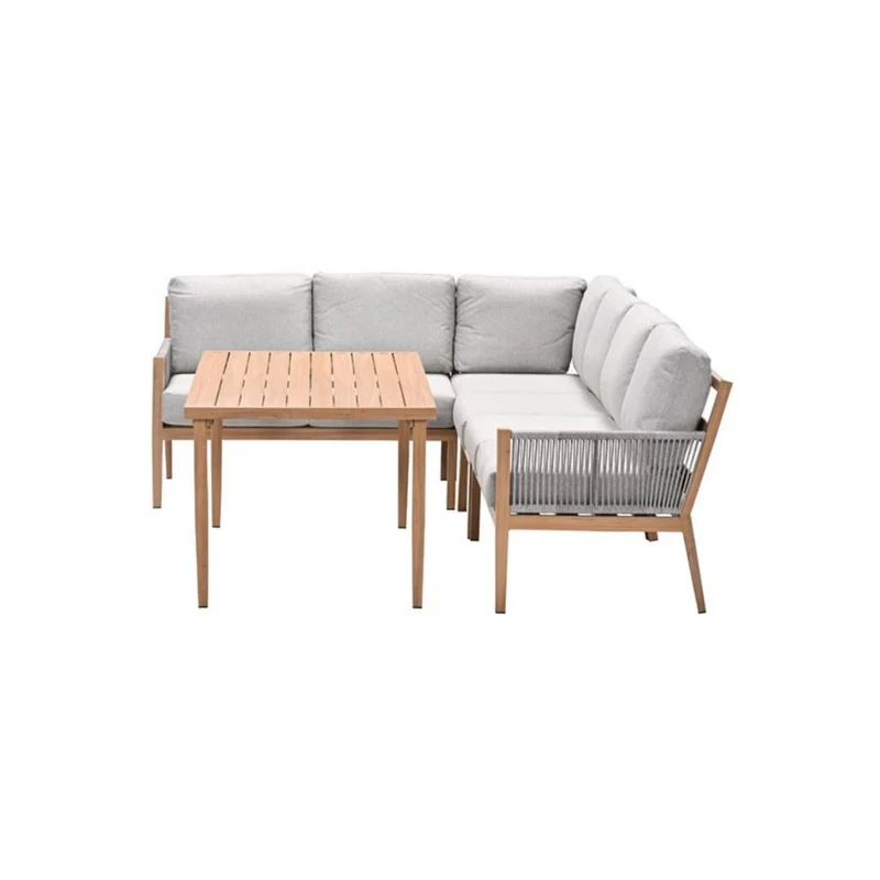 Sardinia lounge diningset 5-delig - Hoekbank - rope zand - teaklook