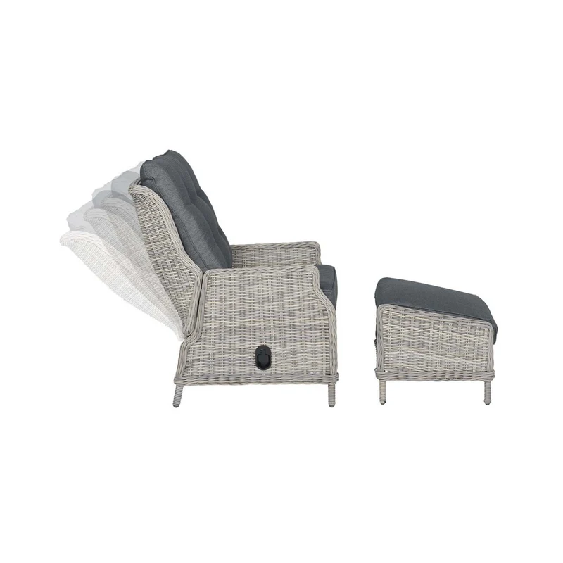 Veracruz verstelbare loungestoel wicker inclusief voetenbank - vintage willow