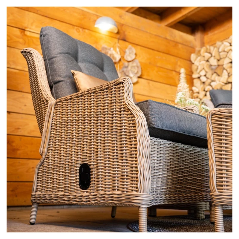 Veracruz verstelbare loungestoel wicker inclusief voetenbank - vintage willow