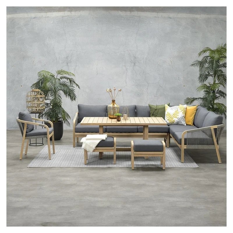 Garden Impressions Santos lounge diningset - 5-delig - rechts acacia white wash - rope dark grey - mystic grey