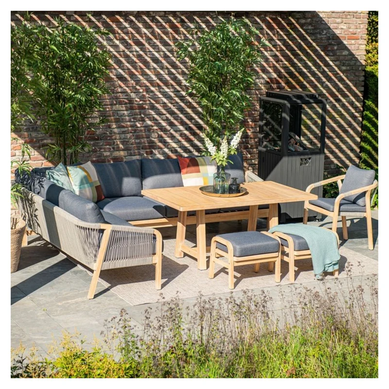 Garden Impressions Santos lounge diningset - 5-delig - links acacia white wash - rope dark grey - mystic grey